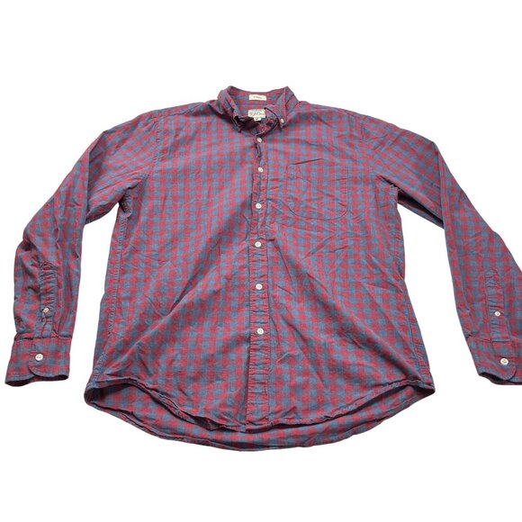 J. Crew Mens Secret Wash Organic Cotton Button-Down Shirt Red & Blue Checkered C - Picture 3 of 10